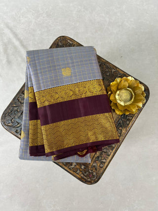 KANCHIPURAM PURE  SILK CHECKS HANDLOOM SAREE