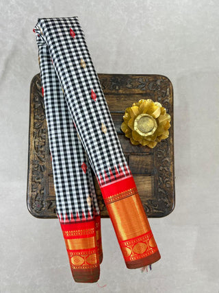 GADWAL PURE SILK GINGHAM CHECKS HANDLOOM SAREE