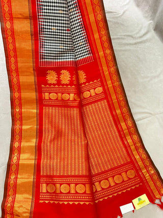 GADWAL PURE SILK GINGHAM CHECKS HANDLOOM SAREE