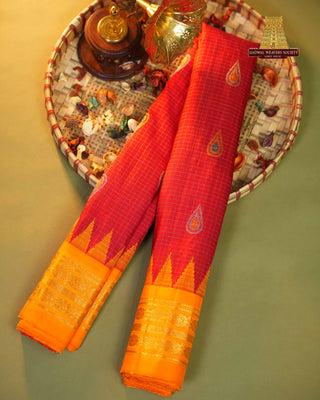 GADWAL PURE SILK SMALL BORDER CHECKS HANDLOOM SAREE