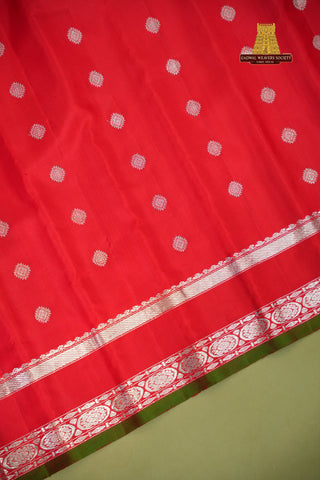 GADWAL PURE SILK SILVER ZARI GAP BORDER SAREE