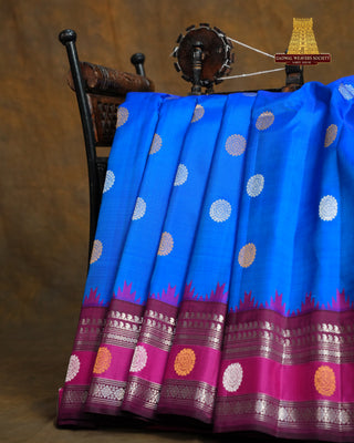 GADWAL PURE SILK SILVER ZARI GAP BORDER SAREE