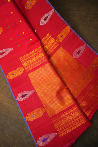 GADWAL PURE SILK GAP BORDER BUTTA HANDLOOM SAREE