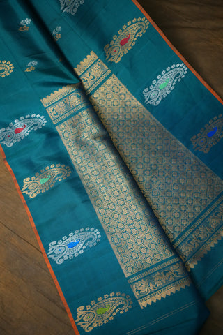 GADWAL PURE SILK GAP BORDER BUTTA HANDLOOM SAREE