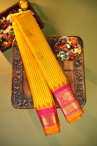 GADWAL PURE SILK SMALL BORDER CHECKS HANDLOOM SAREE