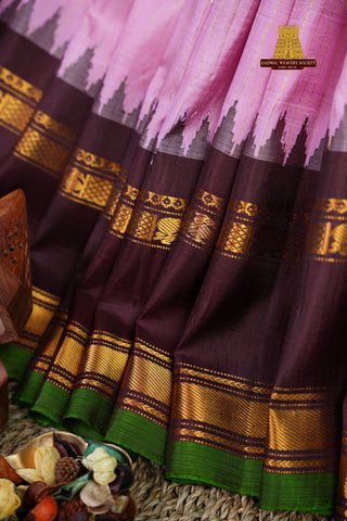 GADWAL PURE SILK CHECKS GAP BORDER HANDLOOM SAREE