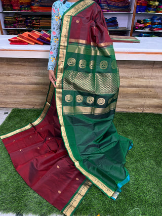 PURE KANCHIPURAM SAREES WITH SMALL BORDER