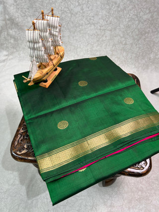 PURE KANCHIPURAM SAREES WITH SMALL BORDER