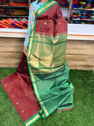 PURE KANCHIPURAM SAREES WITH SMALL BORDER