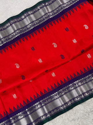 GADWAL PURE SILK HANDLOOM SAREE WITH KUTTU TEMPLE BORDER