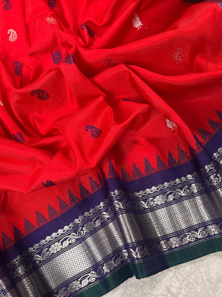 GADWAL PURE SILK HANDLOOM SAREE WITH KUTTU TEMPLE BORDER