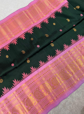 GADWAL PURE SILK HANDLOOM SAREE WITH KUTTU TEMPLE BORDER