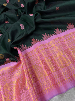 GADWAL PURE SILK HANDLOOM SAREE WITH KUTTU TEMPLE BORDER