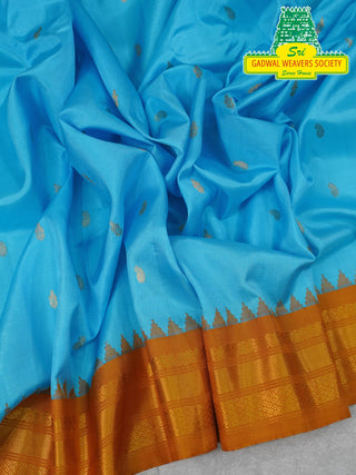 GADWAL PURE SILK HANDLOOM SAREE WITH KUTTU TEMPLE BORDER