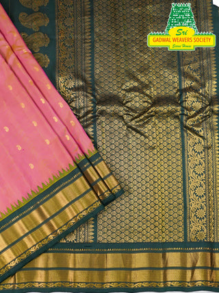 GADWAL PURE SILK HANDLOOM SAREE WITH KUTTU TEMPLE BORDER