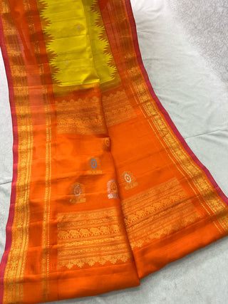 GADWAL PURE SILK HANDLOOM SAREE WITH KUTTU TEMPLE BORDER