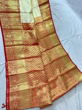 KANCHIPURAM PURE SILK TISSUE KUTTU BORDER SAREE