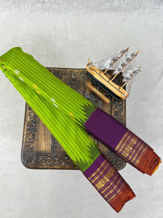GADWAL PURE SILK GAP BORDER MEENA BUTTA HANDLOOM SAREE