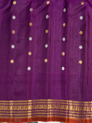 GADWAL PURE SILK GAP BORDER MEENA BUTTA HANDLOOM SAREE