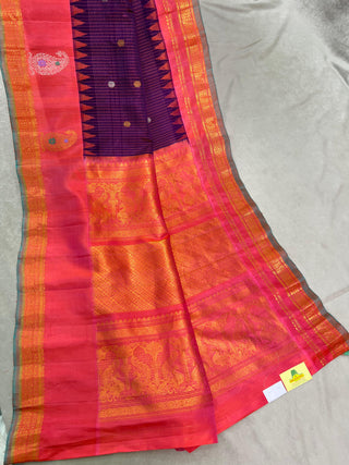 GADWAL PURE SILK GAP BORDER MEENA BUTTA HANDLOOM SAREE