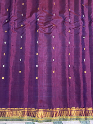 GADWAL PURE SILK GAP BORDER MEENA BUTTA HANDLOOM SAREE