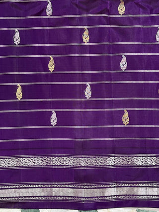 GADWAL PURE SILK SILVER ZARI GAP BORDER SAREE