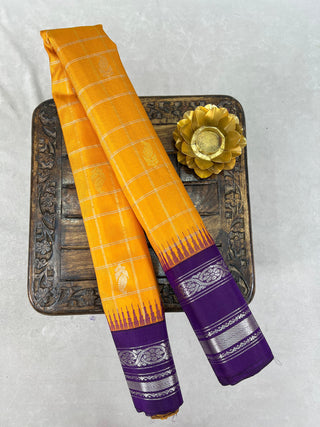 GADWAL PURE SILK SILVER ZARI GAP BORDER SAREE