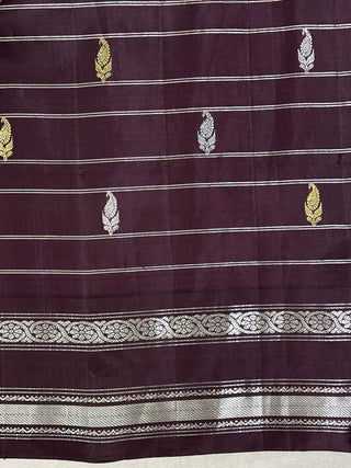 GADWAL PURE SILK SILVER ZARI GAP BORDER SAREE