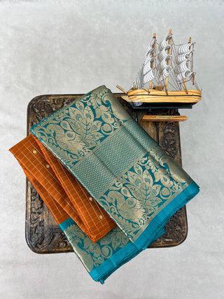 KANCHIPURAM PURE SILK CHECKS BUTTA SAREE