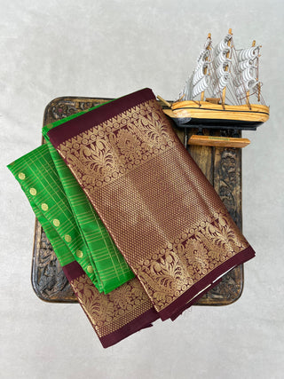 KANCHIPURAM PURE SILK CHECKS BUTTA SAREE