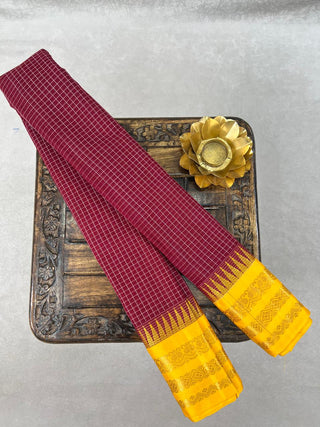 GADWAL PURE COTTON CHECKS TEMPLE BORDER HANDLOOM SAREE