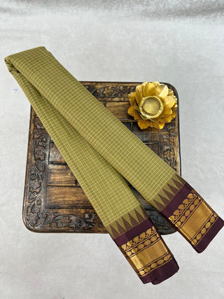 GADWAL PURE COTTON CHECKS TEMPLE BORDER HANDLOOM SAREE