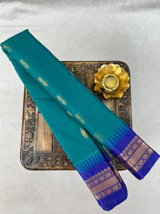 GADWAL PURE COTTON BUTTA TEMPLE BORDER HANDLOOM SAREE