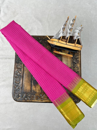 GADWAL PURE COTTON CHECKS TEMPLE BORDER HANDLOOM SAREE