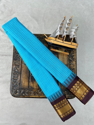 GADWAL PURE COTTON CHECKS TEMPLE BORDER HANDLOOM SAREE