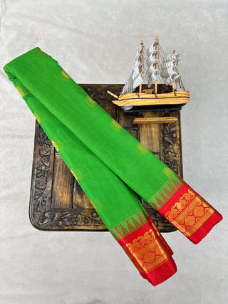 GADWAL PURE COTTON BUTTA TEMPLE BORDER HANDLOOM SAREE