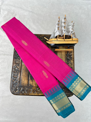 GADWAL PURE COTTON BUTTA TEMPLE BORDER HANDLOOM SAREE