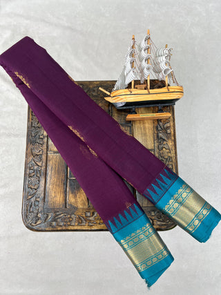 GADWAL PURE COTTON BUTTA TEMPLE BORDER HANDLOOM SAREE