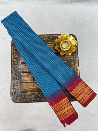 GADWAL PURE COTTON CHECKS TEMPLE BORDER HANDLOOM SAREE