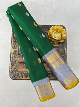 GADWAL GAP BORDER MEENA BUTTA COTTON SILK SAREE