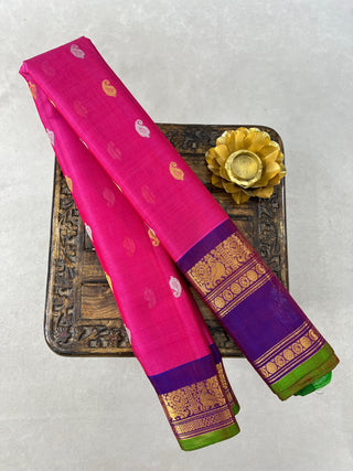 GADWAL GAP BORDER MEENA BUTTA COTTON SILK SAREE