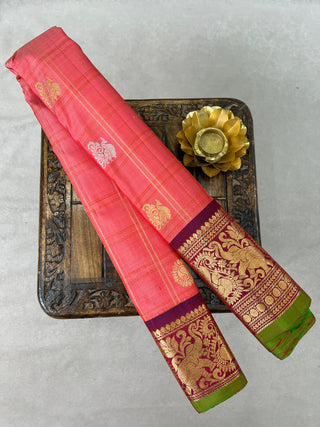 GADWAL PURE SILK HANDLOOM CHECKS BUTTA SAREE