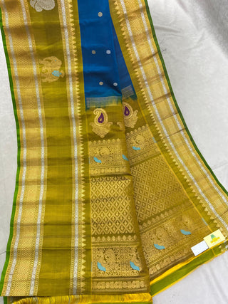 GADWAL PURE SILK GAP BORDER MEENA BUTTA HANDLOOM SAREE