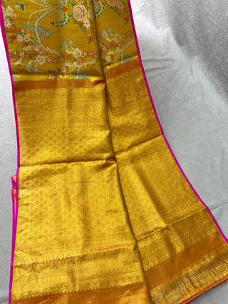 KANCHIPURAM PURE SILK TISSUE BORDERLESS SAREE