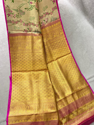 KANCHIPURAM PURE SILK TISSUE BORDERLESS SAREE