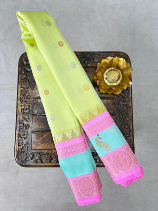 GADWAL PURE SILK GAP BORDER MEENA BUTTA HANDLOOM SAREE