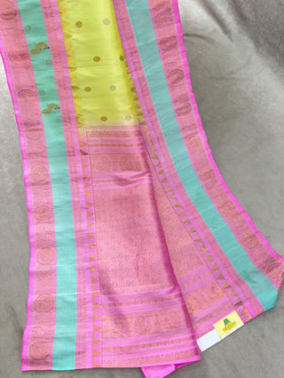 GADWAL PURE SILK GAP BORDER MEENA BUTTA HANDLOOM SAREE