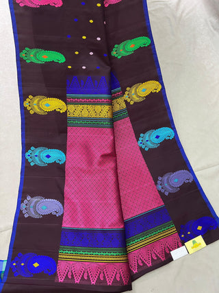 GADWAL PURE SILK THREAD BORDER MEENA BUTTA HANDLOOM SAREE