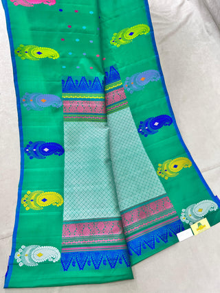 GADWAL PURE SILK THREAD BORDER MEENA BUTTA HANDLOOM SAREE