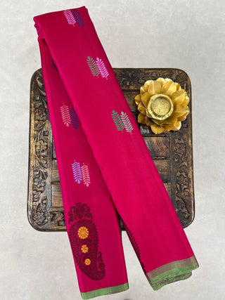 GADWAL PURE SILK THREAD BORDER MEENA BUTTA HANDLOOM SAREE